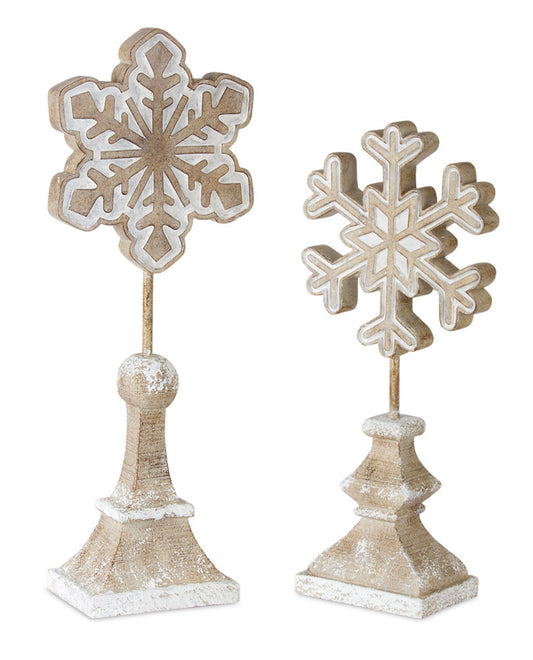 Wood Design Snowflake on Stand (Set of 2)