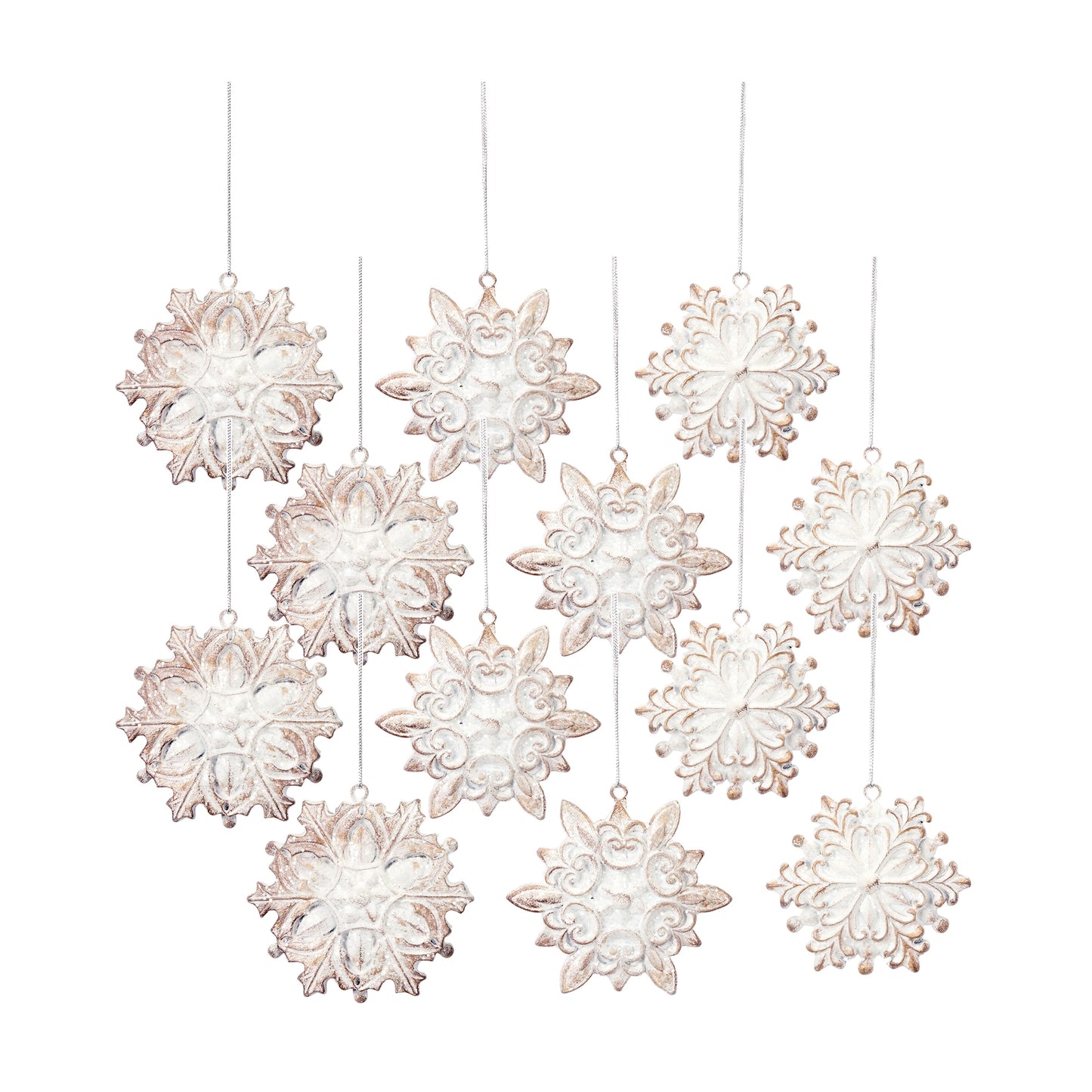 Ornamental Wood Design Snowflake Tree Ornament (Set of 12)
