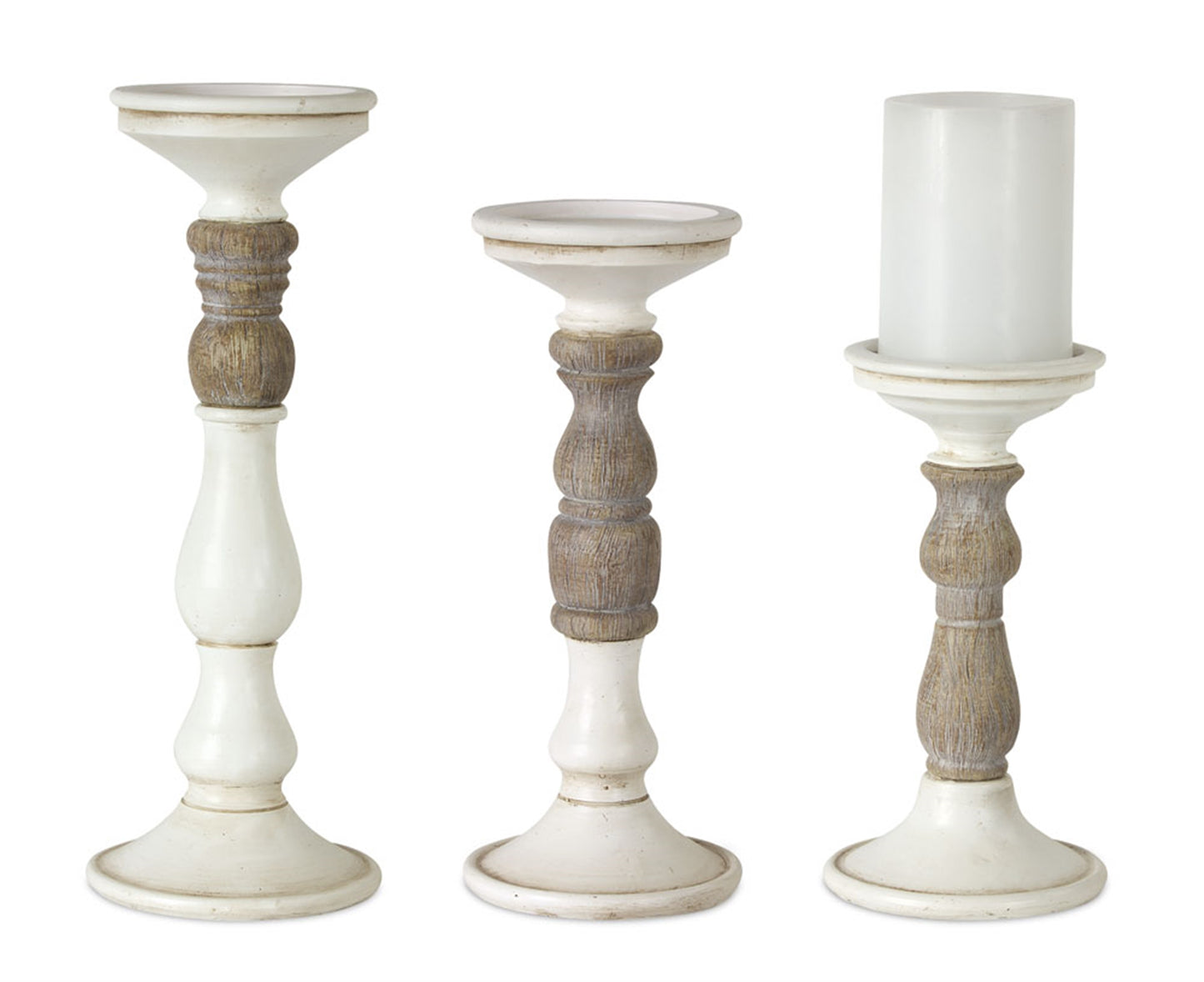 Ivory Candle Holder with Wood Accent (Set of 3)