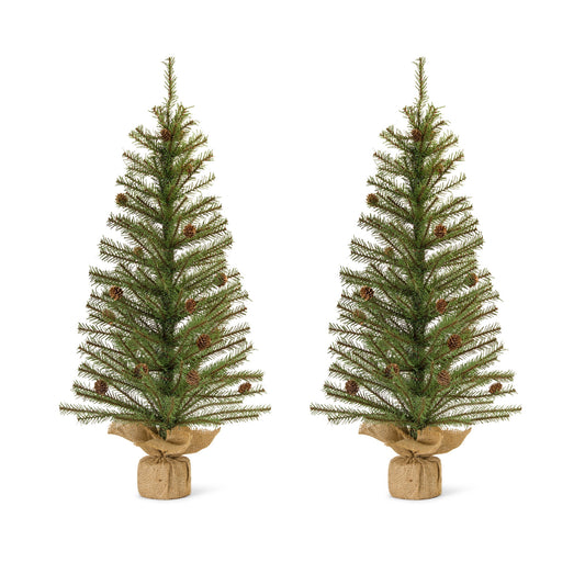Pine Tree with Burlap Bag Base and Pinecone Accents (Set of 2)