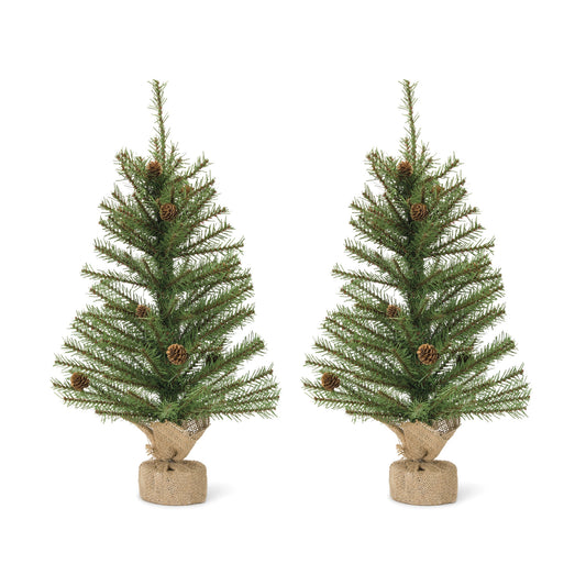Mini Pine Tree with Burlap Bag Base and Pinecone Accents (Set of 2)