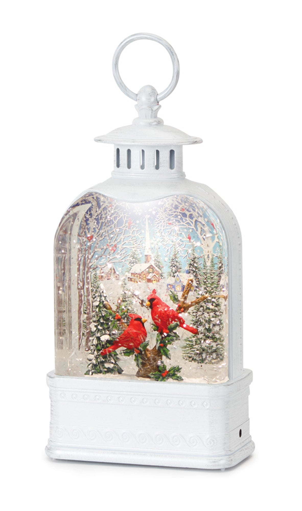 LED Snow Globe Lantern with Cardinal Forest Scene 10.5"H