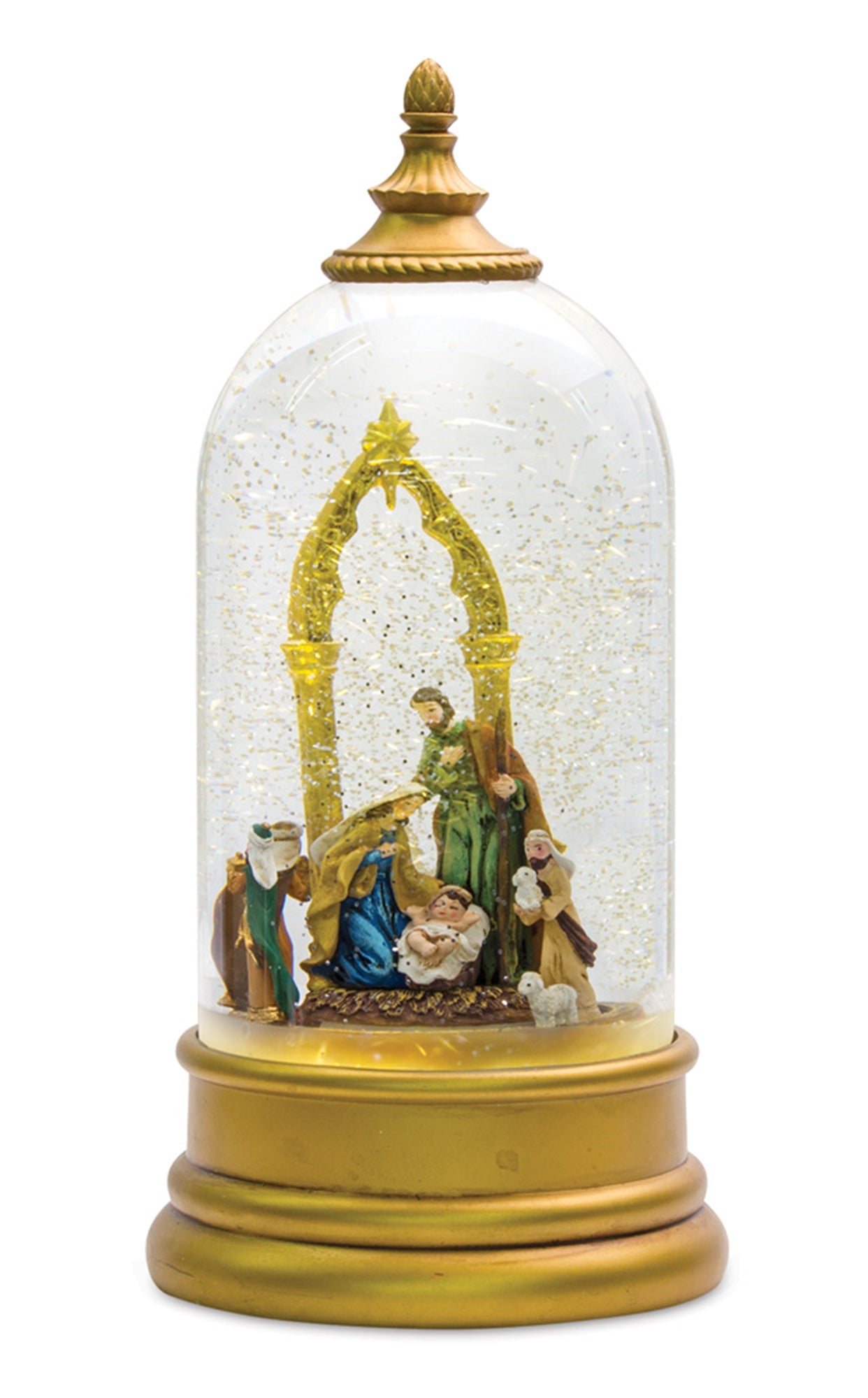 LED Snow Globe Bell Jar with Nativity Scene 10.5"H