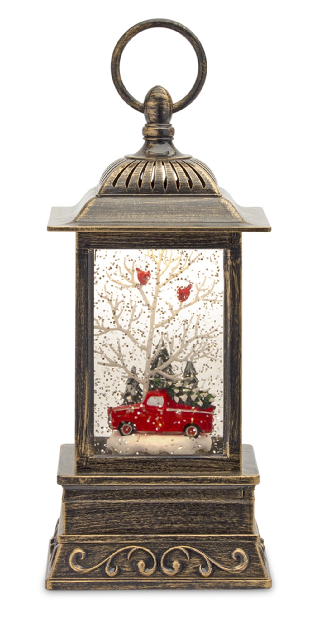 LED Snow Globe Lantern with Truck and Forest Scene 10.25"H