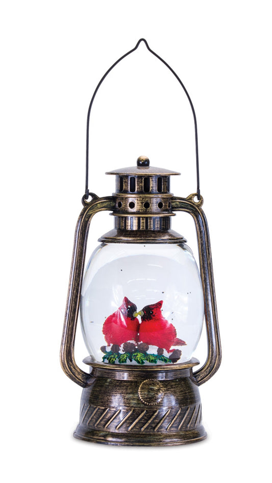 LED Snow Globe Lantern with Cardinal Bird Couple 11.5"H