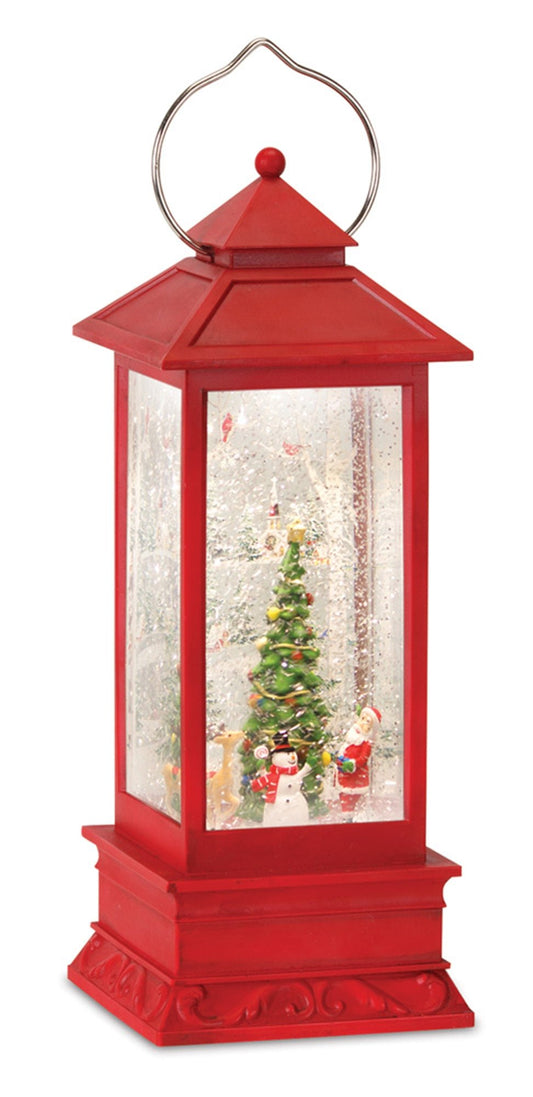 LED Snow Globe Lantern with Santa and Christmas Tree Scene 12"H