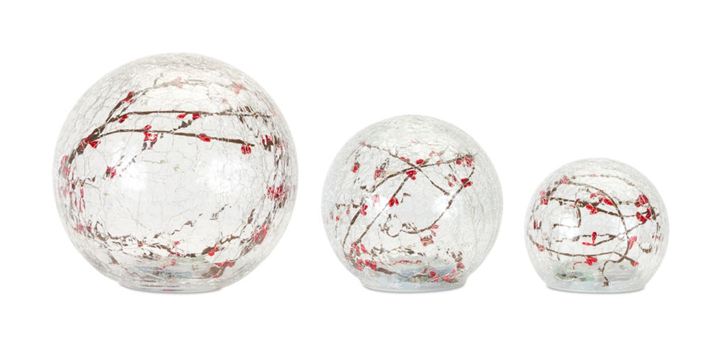 LED Lighted Globe with Berry Branch Accent (Set of 3)