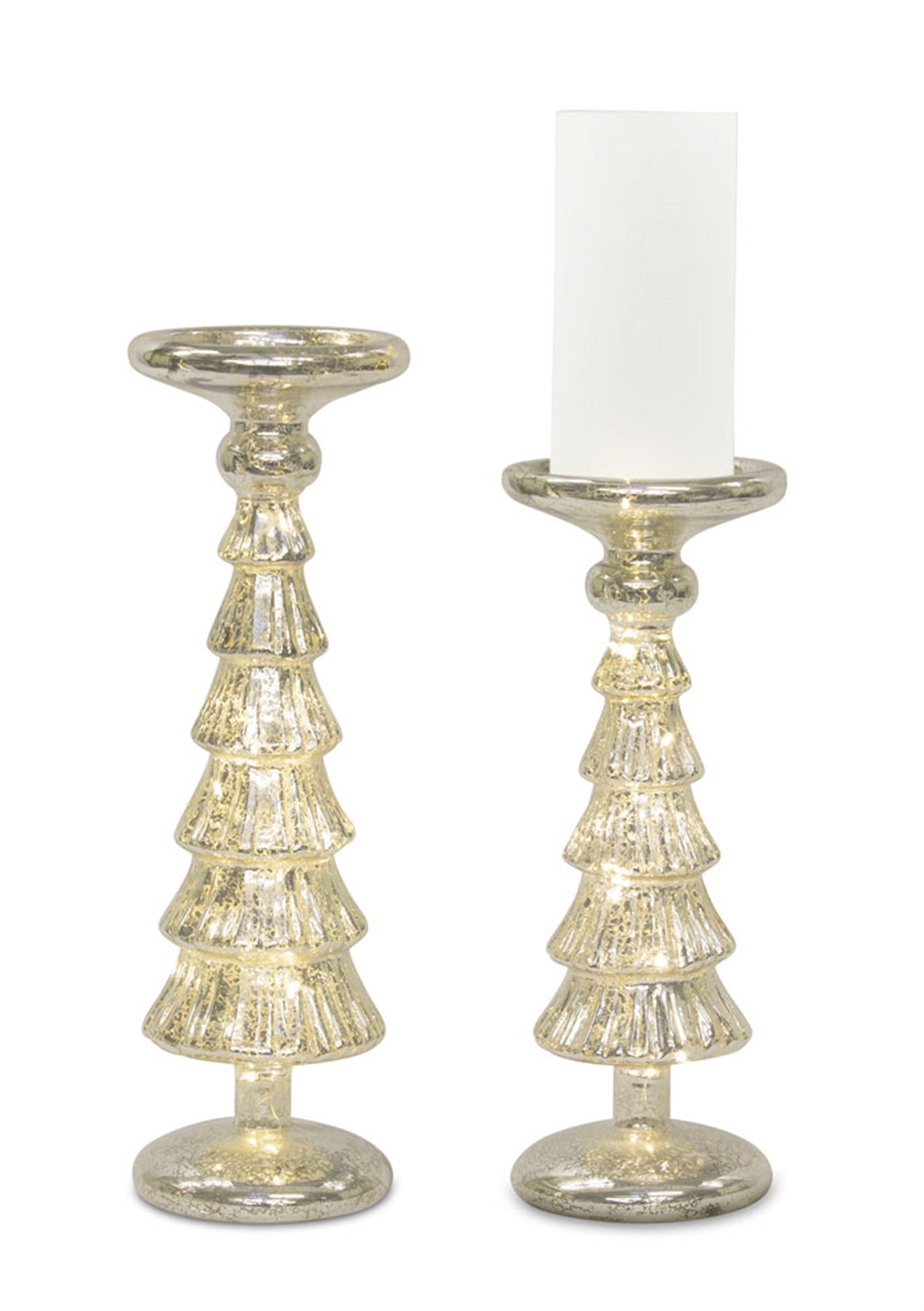 LED Mercury Glass Lighted Tree Candle Holder (Set of 2)