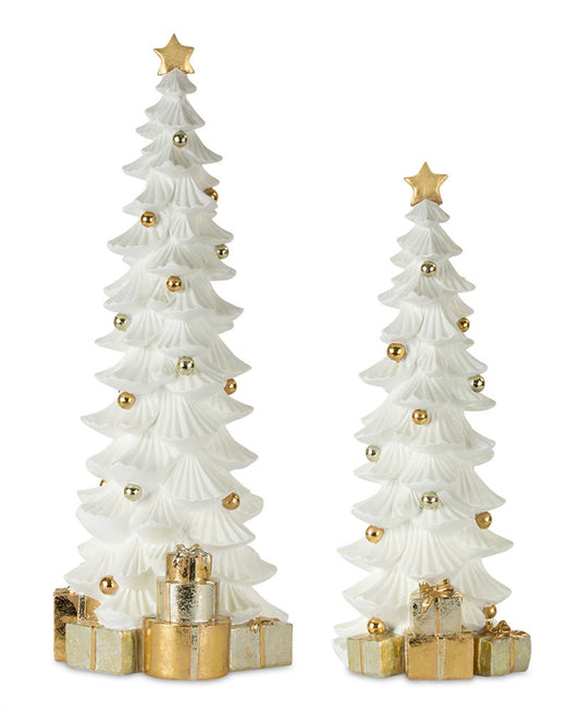 Gold and White Christmas Tree with Packages (Set of 2)