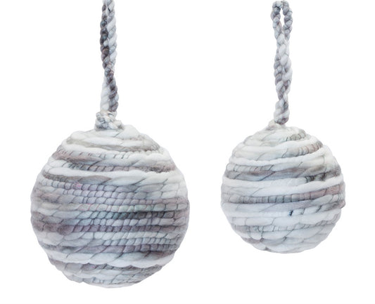 Grey and White Woven Ball Ornament (Set of 4)