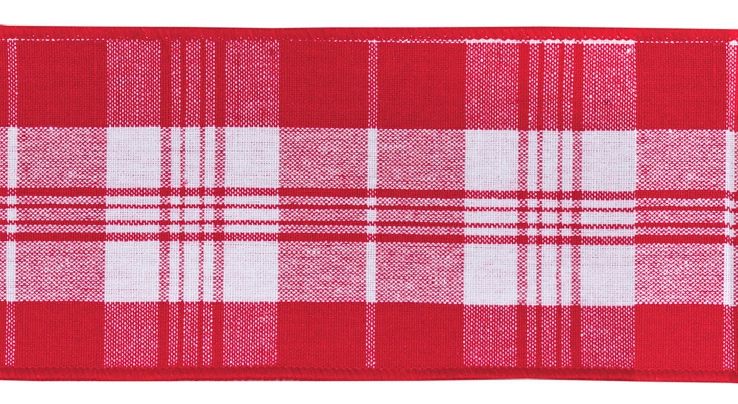 Red and White Plaid Wired Ribbon (Set of 2)