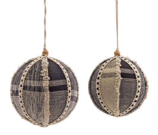 Plaid Cotton Ball Ornament with Jute Accent (Set of 4)