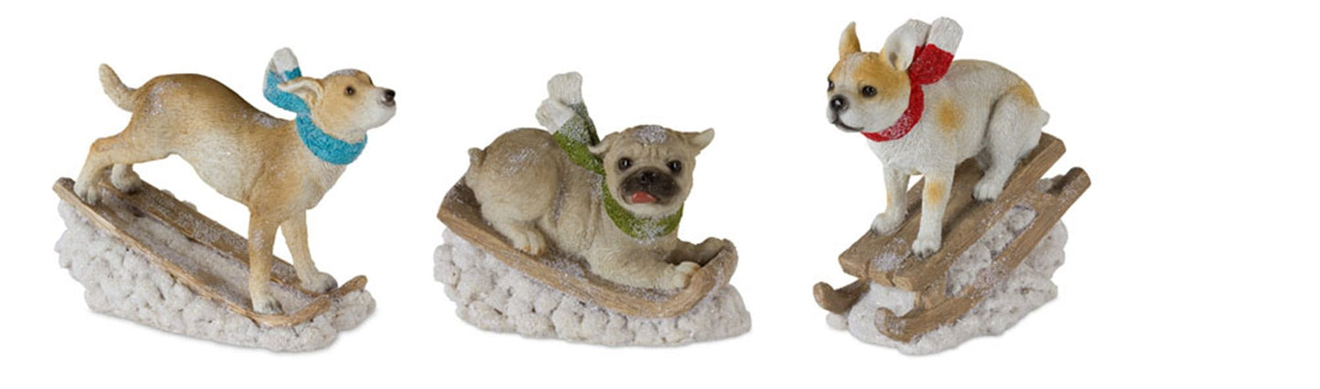 Winter Dogs with Sled Figurine (Set of 3)