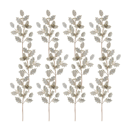 Champagne Holly Leaf Spray with Pod Accent (Set of 12)