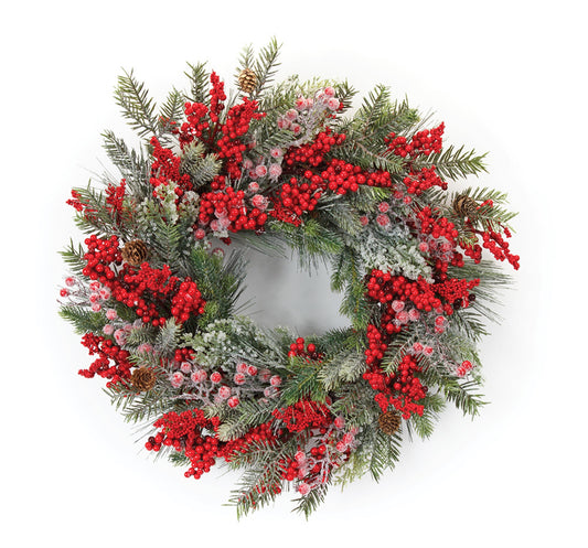 Frosted Pine and Mixed Berry Holiday Wreath 23"D
