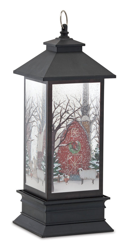 LED Snow Globe Lantern with Farm Barn Scene 11.5"H