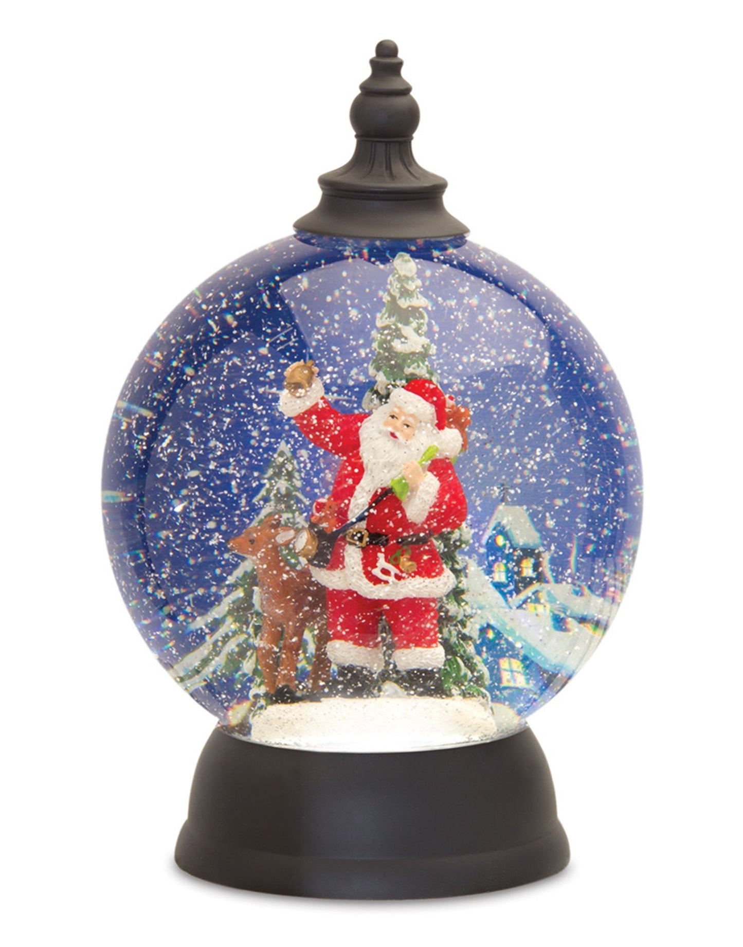 LED Snow Globe Ball with Santa and Deer Figure 9.25"D