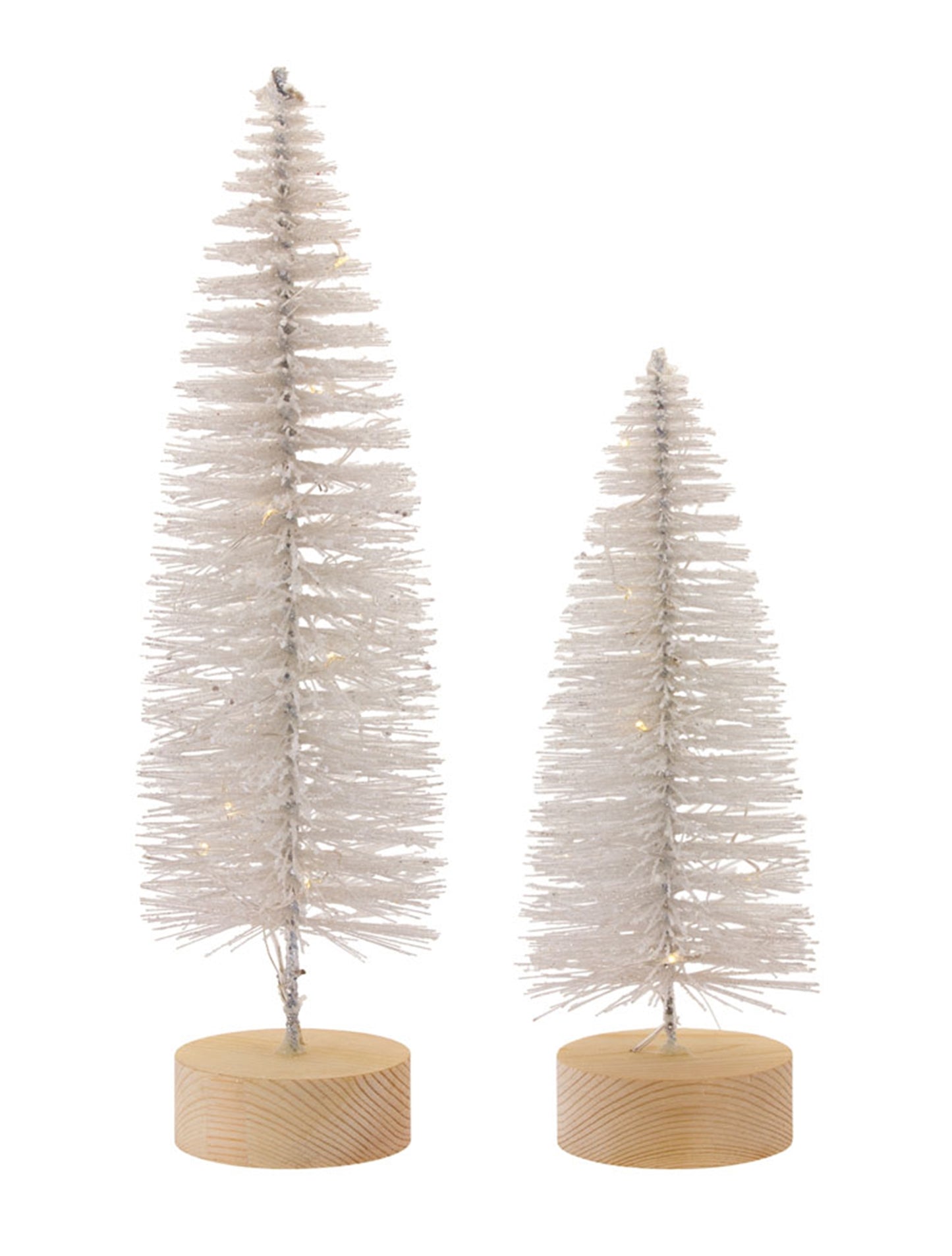 LED Lighted White Bottle Brush Tree with Wood Base and Gold Accent (Set of 4)