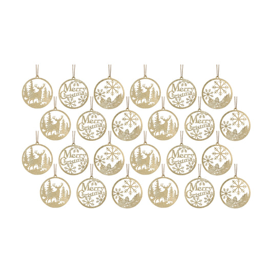 Gold Metal Cut Out Rustic Tree Ornaments (Set of 24)
