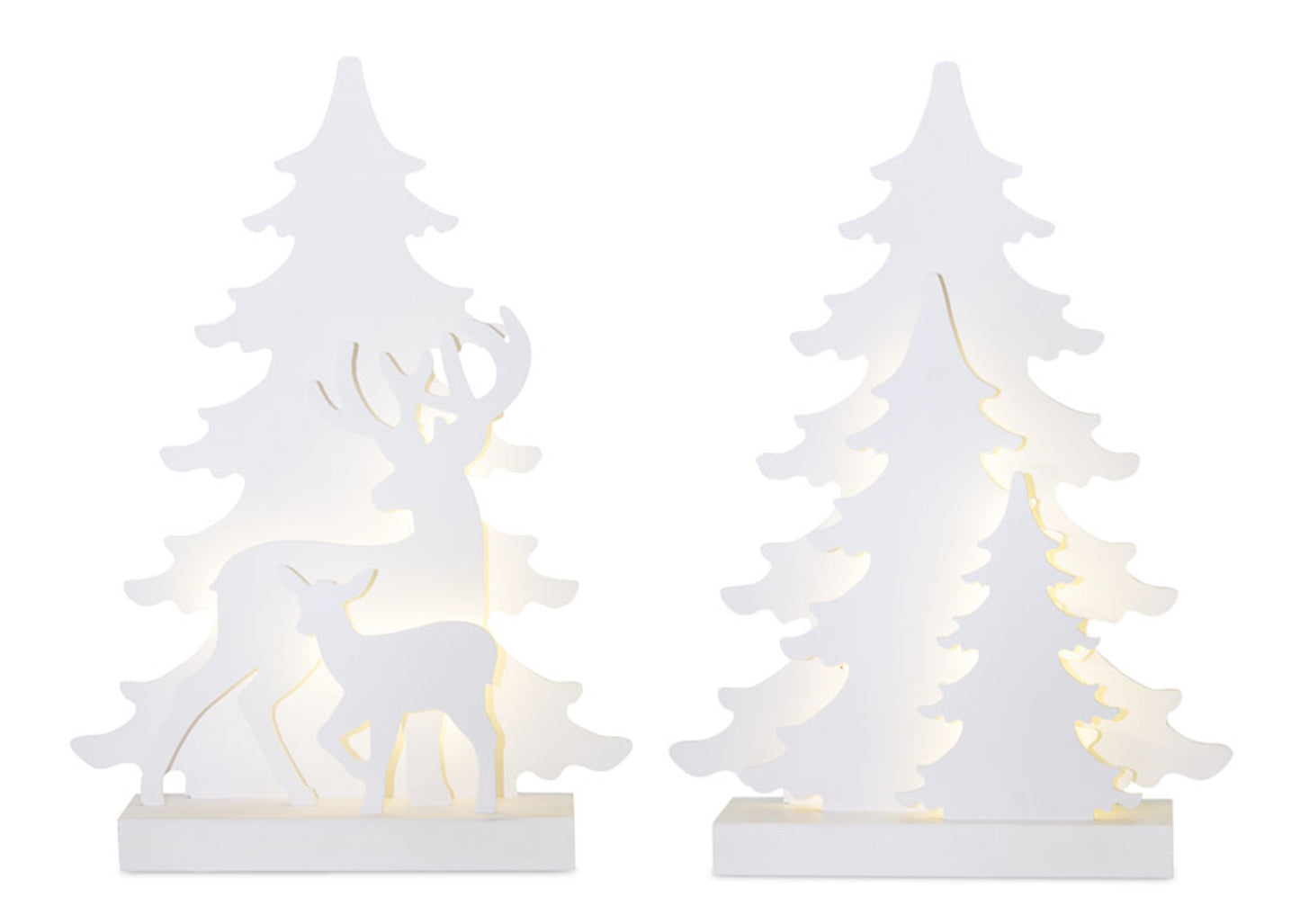 LED Lighted Tabletop Pine Tree Display with Deer Accent (Set of 2)