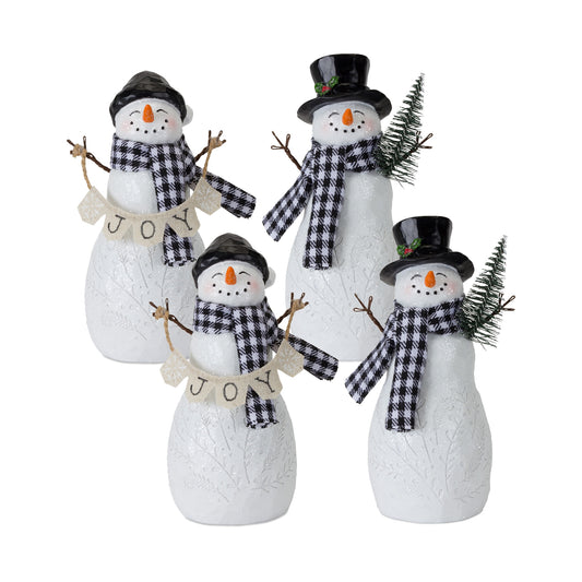 Holiday Snowman Figurine with Tree and Joy Accent (Set of 4)
