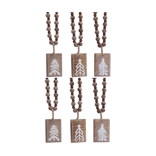Rustic Wood Tree Tag Ornament with Beaded Hanger (Set of 6)