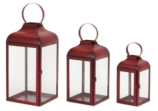 Modern Red Metal Lantern (Set of 2)
