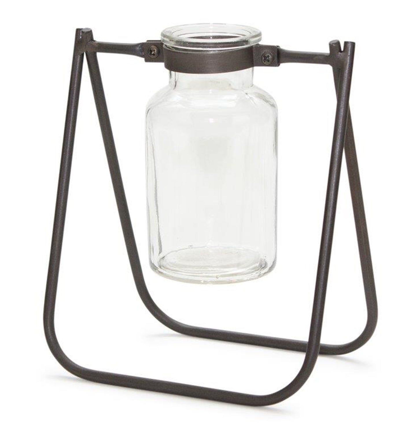 Hanging Glass Jar Vase with Metal Stand (Set of 2)