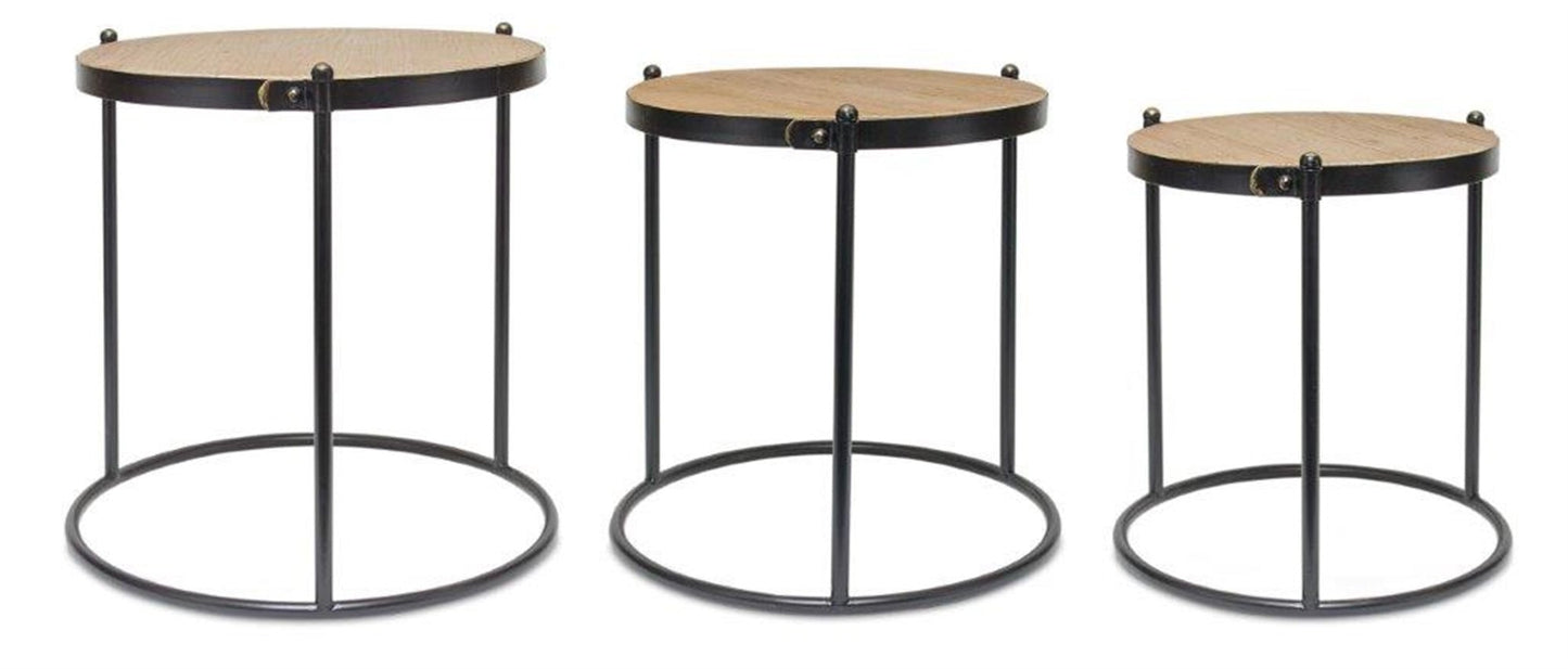 Round Wood and Metal Accent Table (Set of 3)
