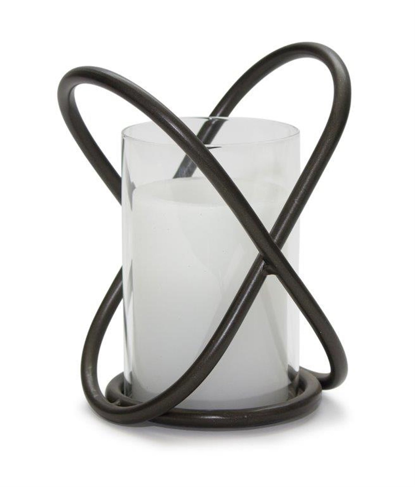 Modern Metal Candle Holder with Glass Hurricane (Set of 2)