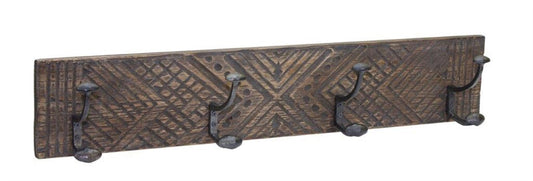 Wooden Wall Hanging with Metal Hooks 27"L