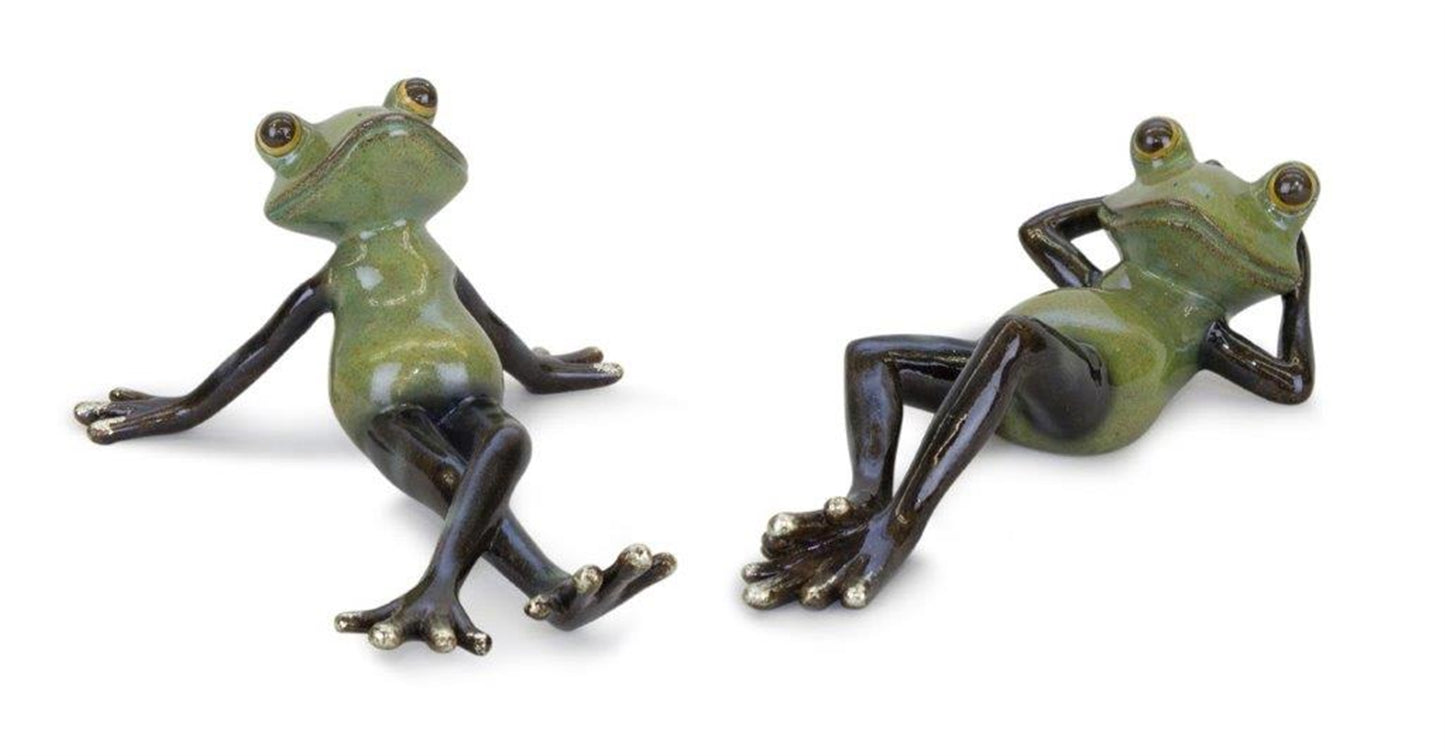 Lounging Garden Frog Figurine (Set of 2)