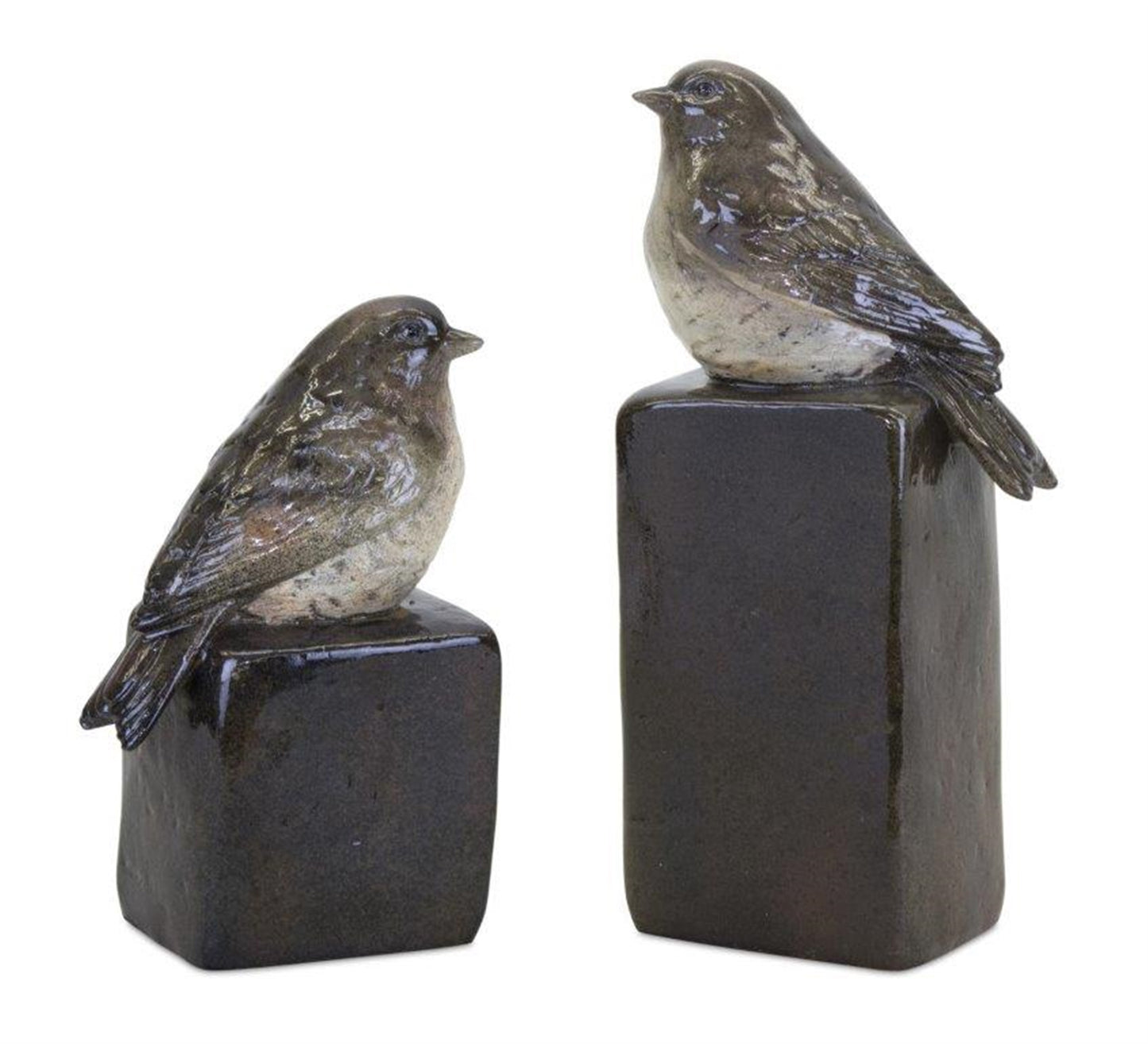 Stone Perched Bird Figurine with Block Weight (Set of 2)