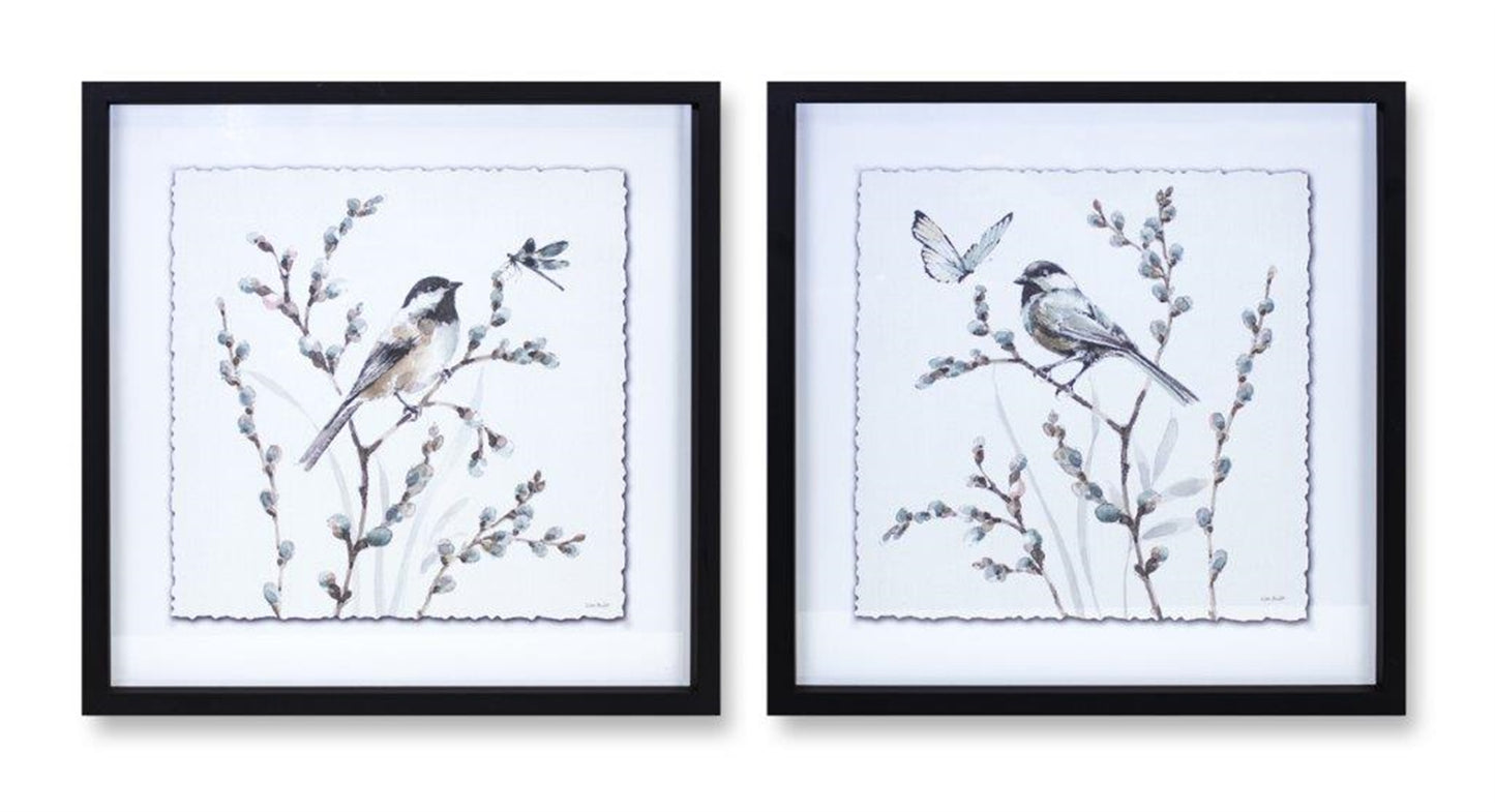 Watercolor Willow and Bird Print Under Glass (Set of 2)