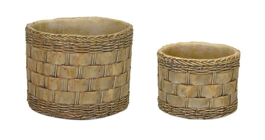 Woven Basket Design Resin Planter (Set of 2)