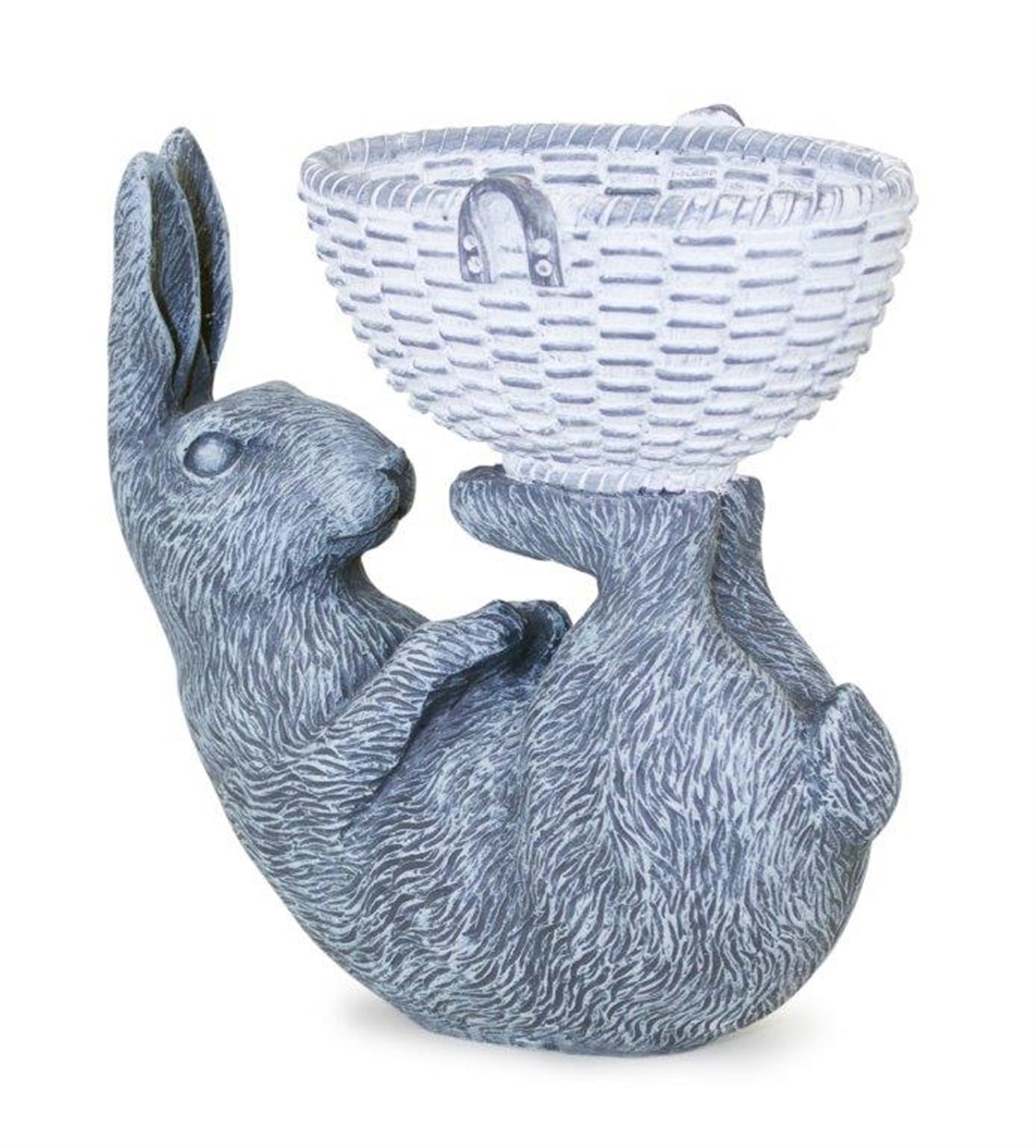 Laying Rabbit Figurine with Basket Accent 10.5"H
