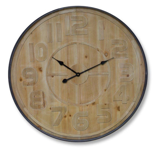 Natural Wooden Wall Clock with Metal Frame 31.5"D
