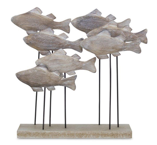 Wooden Fish School Sculpture 9.75"L