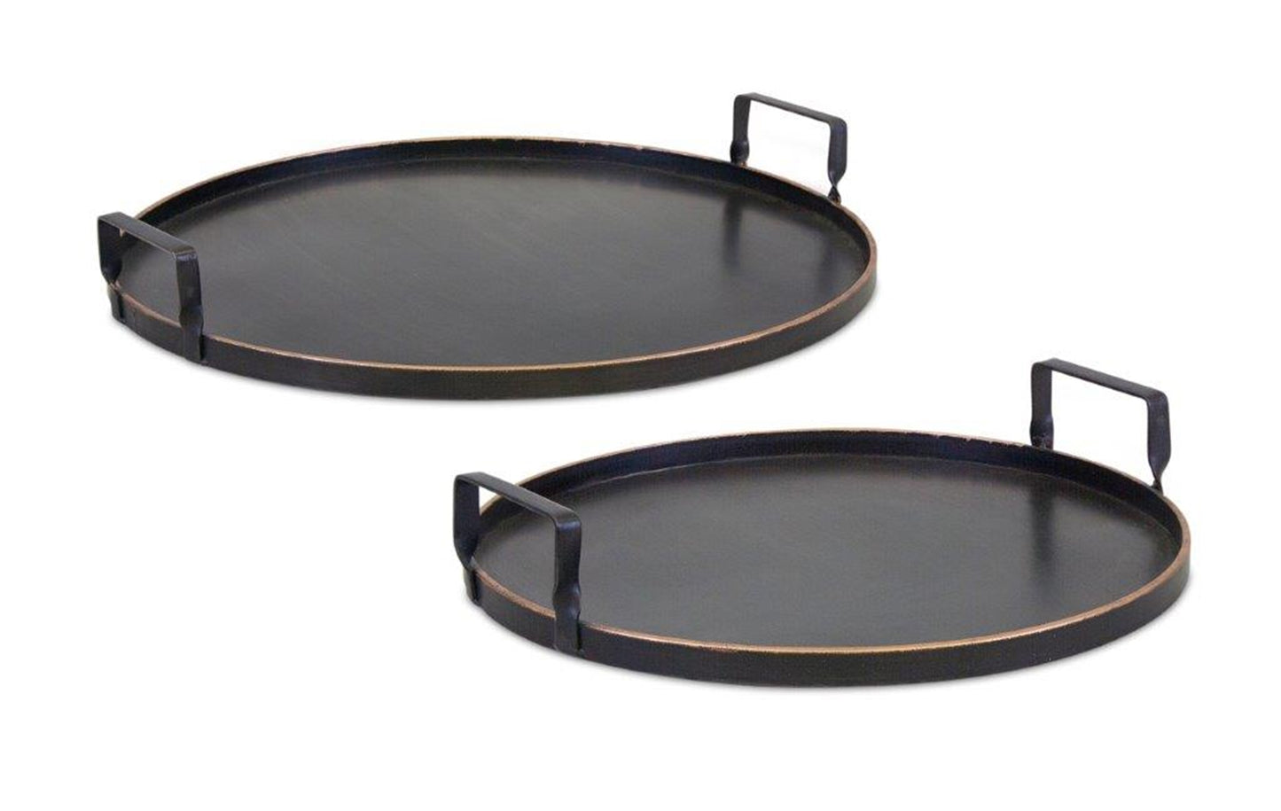 Round Metal Tray with Gold Rim Accent (Set of 2)