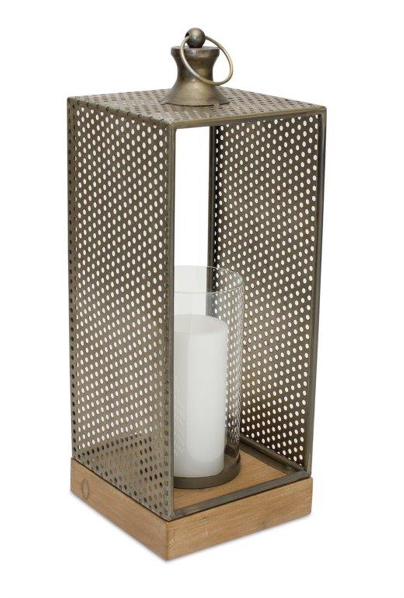 Punched Metal Candle Holder with Wooden Base
