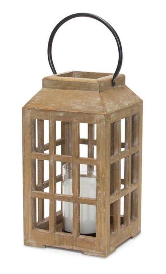 Natural Wooden Lantern with Glass Hurricane
