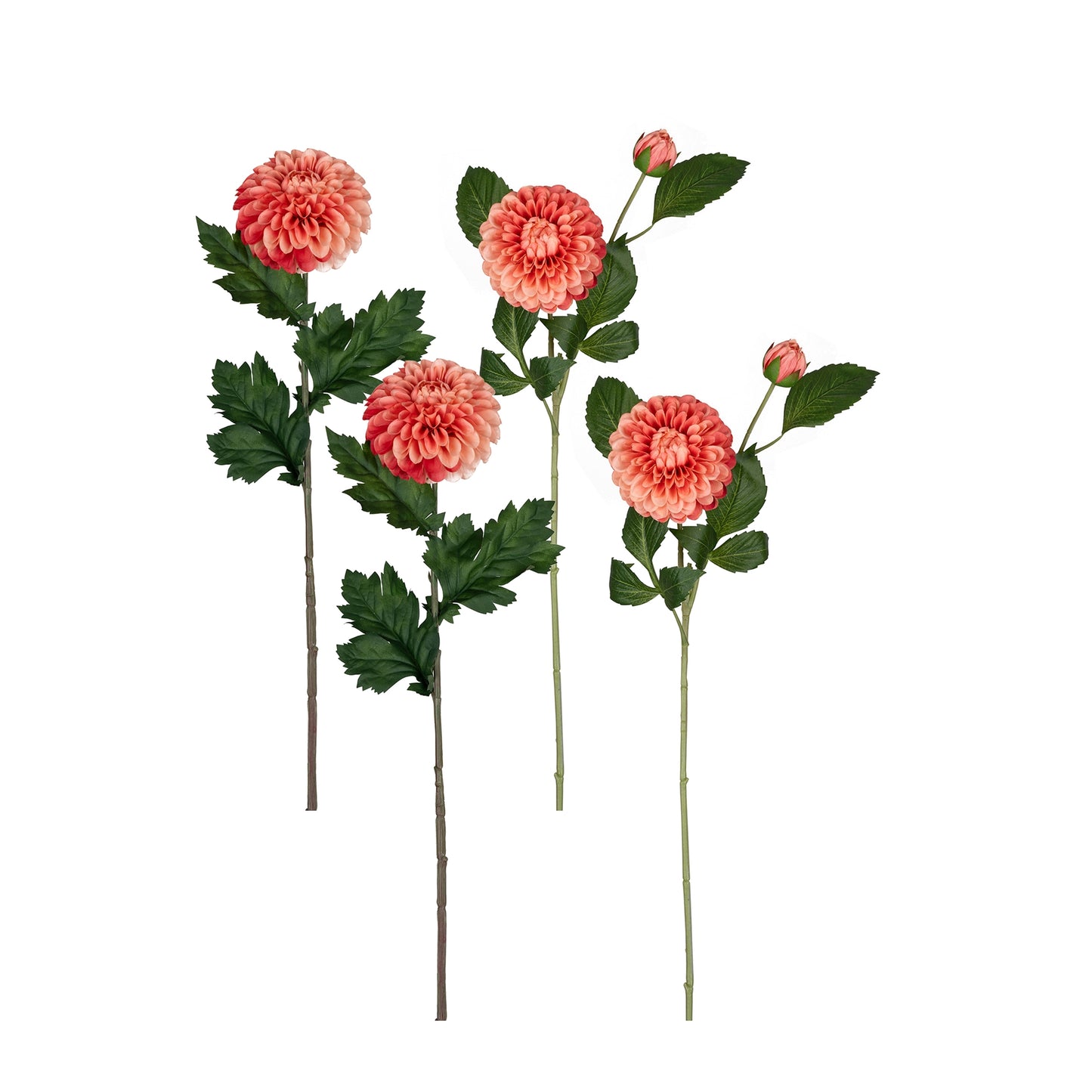 Pink Dahlia Flower Stem with Bud Accent (Set of 4)