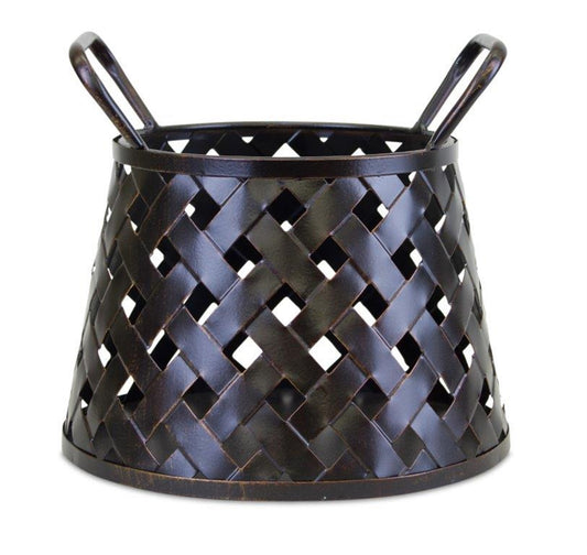 Woven Metal Design Candle Holder with Handles 9"H