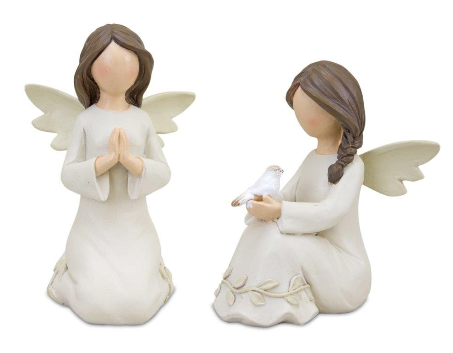 Beige Angel Figurine with Raised Floral Accent (Set of 3)