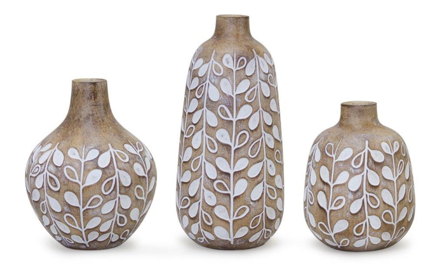 Leaf Print Vase with Wood Design (Set of 3)