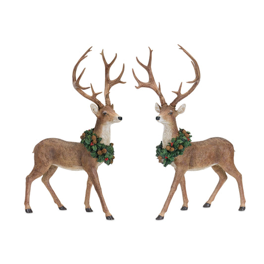 Holiday Standing Deer Figurine with Wreath Accent (Set of 2)