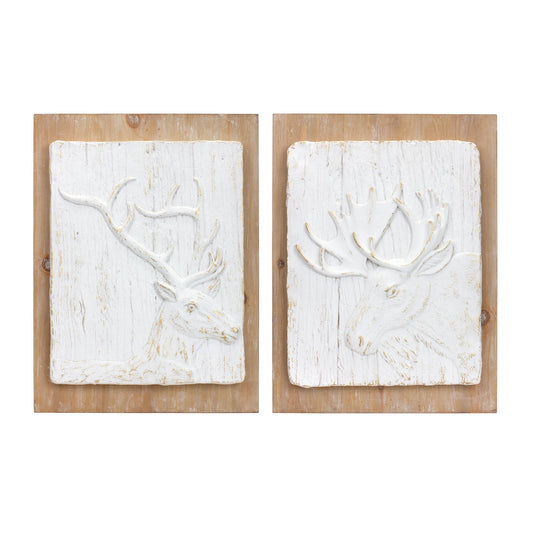 White Washed Wood Design Deer and Moose Wall Décor (Set of 2)