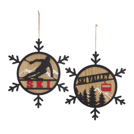 Wooden Ski Ornament with Metal Accents (Set of 4)