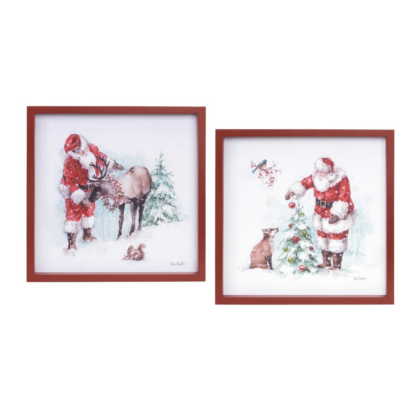 Framed Santa with Woodland Animals Print (Set of 2)
