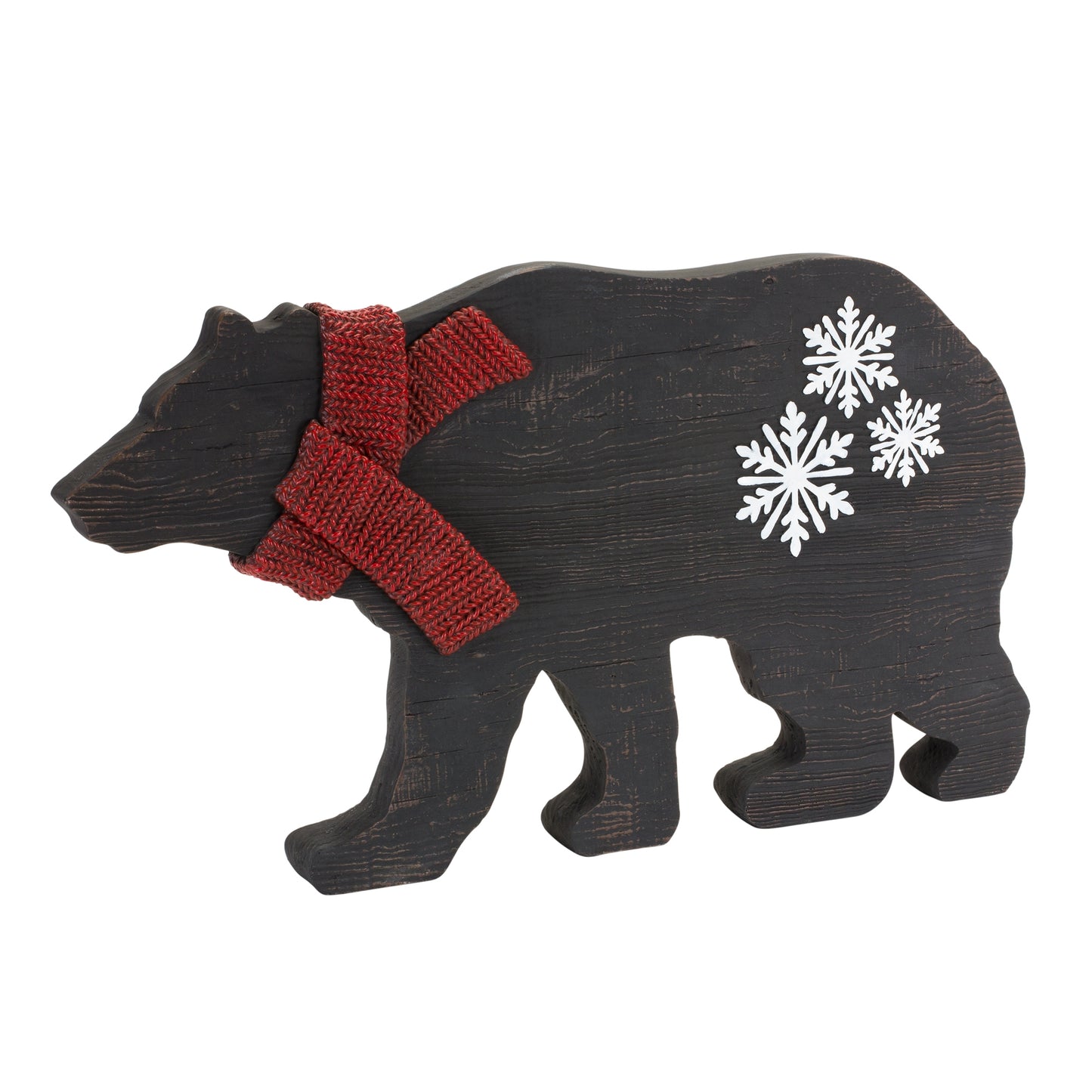 Black Bear Outline with Snowflake and Scarf Accent 18.75"L